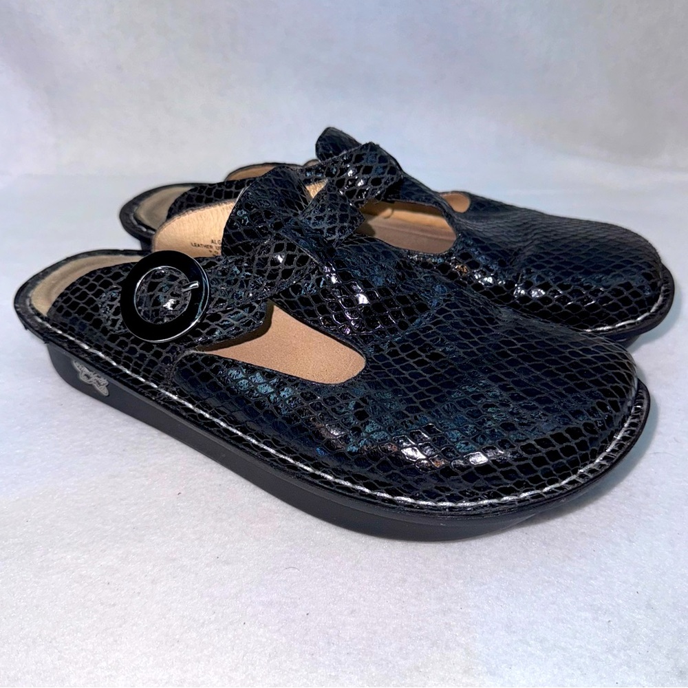 Alegría by PG Lite Classic Black Burnish Snake Leather Shoes Clogs 41 (9.5-10)